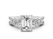 Emerald Cut Three Stone Engagement Ring Setting | Pavé Split Shank | Sterling Silver
