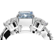 Radiant Cut Three Stone Engagement Ring Setting for a Fancy Blue Lab-Grown Diamond | Tapered Pave Band | Sterling Silver