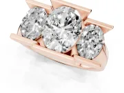 Oval Channel-Set Three Stone Engagement Ring Setting | Wide Flat Band | Rose Gold