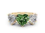 Heart-Shaped Three Stone Engagement Ring Setting for a Fancy Green Lab-Grown Diamond | Beaded Shoulders | Yellow Gold