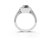 Oval Milgrain Halo Engagement Ring Setting for a Black Center | Side Stones | Sterling Silver