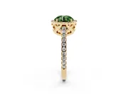 Round Pave Halo Engagement Ring Setting for a Fancy Green Lab-Grown Diamond | Yellow Gold