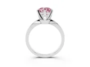 Fancy Pink Round Cut Diamond Solitaire Engagement Ring Set in Platinum with Slim Tapered Solitaire Band