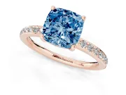 Fancy Blue Cushion Cut Diamond Pavé Band Ring Set in Rose gold with Prong-Set Center Stone