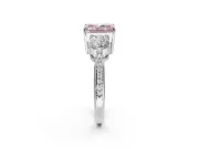 Radiant Cut Three Stone Engagement Ring Setting for a Fancy Pink Lab-Grown Diamond | Tapered Pave Band | Platinum