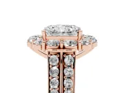 Radiant Cut Diamond Halo Engagement Ring Set in Rose gold with Split Shank and Prong Setting