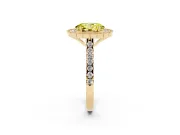 Fancy Yellow Oval Cut Diamond Milgrain Floral Halo Engagement Ring Set in Yellow gold with Pavé Band