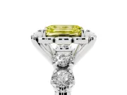 Emerald Cut Floral Engagement Ring Setting for a Fancy Yellow Lab-Grown Diamond | Petal Frame and Side Stones | Platinum