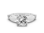 Cushion Cut Diamond Solitaire Twisted Band Ring Set in Platinum with Accent Stones and Prong Setting
