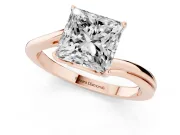 Princess Cut Bypass Solitaire Engagement Ring Setting | Plain Polished Band | Rose Gold