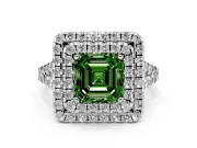 Asscher Cut Halo Split Shank Engagement Ring Setting for a Fancy Green Lab-Grown Diamond | Pavé Strands | Platinum