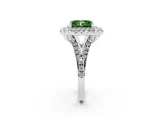 Radiant Cut Halo Split Shank Engagement Ring Setting for a Fancy Green Lab-Grown Diamond | Pavé Strands | White Gold