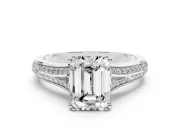 Emerald Cut Pave Split Shank Engagement Ring Setting | Double Claw Prongs | Sterling Silver