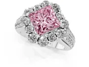 Fancy Pink Princess Cut Diamond Halo Engagement Ring Set in Silver with Split Shank and Prong Setting