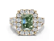 Radiant Cut Halo Engagement Ring Setting for a Fancy Green Lab-Grown Diamond | Graduated Channel Band | Yellow Gold