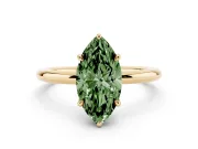 Fancy Green Marquise Cut Diamond Solitaire Ring Set in Yellow gold with Thin Band and Prong Setting