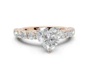 Heart-Shaped Shared Prong Engagement Ring Setting | Two-Row Band | Rose Gold