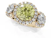 Round Three Stone Halo Engagement Ring Setting for a Fancy Yellow Lab-Grown Diamond | Yellow Gold