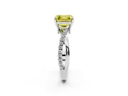 Fancy Yellow Asscher Cut Diamond Twist Band Solitaire Set in Silver with Pavé Accents and Prong Setting