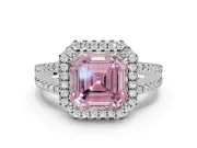 Asscher Cut Halo Engagement Ring Setting for a Fancy Pink Lab-Grown Diamond | Sterling Silver - Design NV-24717
