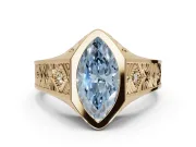 Marquise Vintage Bezel Engagement Ring Setting for a Fancy Blue Lab-Grown Diamond | Engraved Band | Yellow Gold