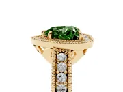 Fancy Green Heart Cut Diamond Halo Ring Set in Yellow gold with Round Accent Halo, Pavé Band and Prong Setting