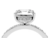 Asscher Cut Diamond Pavé Band Ring Set in White gold with Prong-Set Center Stone