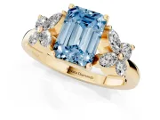 Emerald Cut Floral Engagement Ring Setting for a Fancy Blue Lab-Grown Diamond | Yellow Gold
