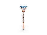 Oval Three Stone Engagement Ring Setting for a Fancy Blue Lab-Grown Diamond | Pave Shoulders | Rose Gold