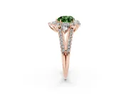 Fancy Green Heart Cut Diamond Halo Split Shank Engagement Ring Set in Rose gold with Prong-Held Center Stone
