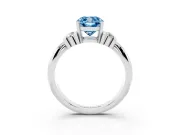 Fancy Blue Three-Stone Cushion Cut Diamond Channel Set Ring Set in Silver with Bar Prongs