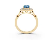 Radiant Cut Halo Engagement Ring Setting for a Fancy Blue Lab-Grown Diamond | Bezel Station Shoulders | Yellow Gold