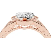 Heart Cut Diamond Halo Ring Set in Rose gold with Accent Split Shank and Prong Setting