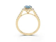 Oval Halo Engagement Ring Setting for a Fancy Blue Lab-Grown Diamond | Pave Shoulders | Yellow Gold