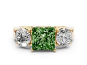 Princess Cut Three Stone Engagement Ring Setting for a Fancy Green Lab-Grown Diamond | Wide Plain Band | Yellow Gold