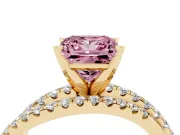 Fancy Pink Princess Cut Diamond Solitaire Twist Band Ring Set in Yellow gold with Pavé Setting and Prong Head