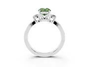 Fancy Green Three-Stone Oval Cut Diamond Twist Band Ring Set in White gold with Pavé Accents and Prong Setting