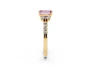 Emerald Cut Side Stone Engagement Ring Setting for a Fancy Pink Lab-Grown Diamond | Pave Band | Yellow Gold