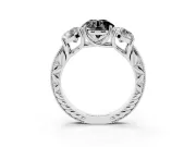 Round Vintage Three Stone Engagement Ring Setting for a Black Center | Milgrain Pavé Band | Platinum