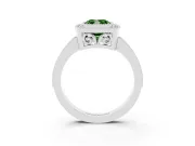 Fancy Green Cushion Cut Diamond Halo Ring Set in Silver with Pavé Band and Milgrain-Edged Prongs
