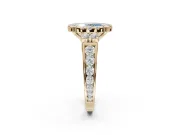 Oval Halo Engagement Ring Setting for a Fancy Blue Lab-Grown Diamond | Side Clusters | Yellow Gold