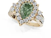 Pear-Shaped Halo Engagement Ring Setting for a Fancy Green Lab-Grown Diamond | Graduated Channel Band | Yellow Gold