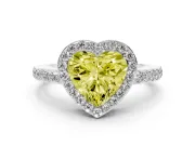 Fancy Yellow Heart Cut Diamond Halo Ring Set in Silver with Pavé-Setting Band and Open Prong Center
