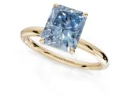 Radiant Cut Hidden Halo Ring Setting for a Fancy Blue Lab-Grown Diamond | Yellow Gold