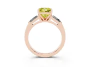 Fancy Yellow Princess Cut Diamond Solitaire Ring Set in Rose gold with Tapered Baguette Side Stones and Prong Setting