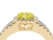 Cushion Cut Halo Split Shank Engagement Ring Setting for a Fancy Yellow Lab-Grown Diamond | Pavé Strands | Yellow Gold