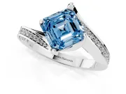 Fancy Blue Asscher Cut Diamond Solitaire Ring Set in Platinum with Intertwined Pavé Twist Band