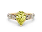 Pear-Shaped Three Row Pave Engagement Ring Setting for a Fancy Yellow Lab-Grown Diamond | Double Claws | Yellow Gold