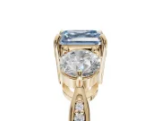 Asscher Cut Three Stone Engagement Ring Setting for a Fancy Blue Lab-Grown Diamond | Tapered Pave Band | Yellow Gold