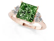 Princess Cut Cluster Accent Engagement Ring Setting for a Fancy Green Lab-Grown Diamond | Rose Gold